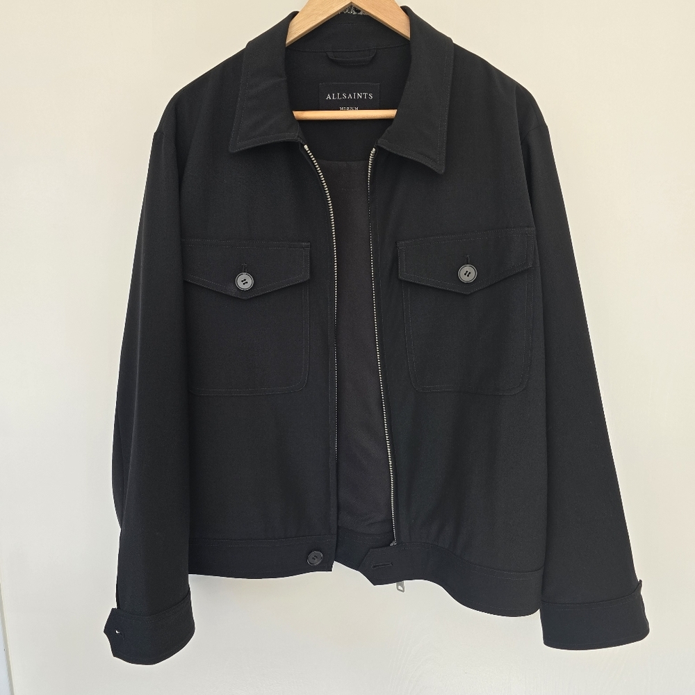 All Saints Men's Ima Wool Blend Jacket Black Military Medium